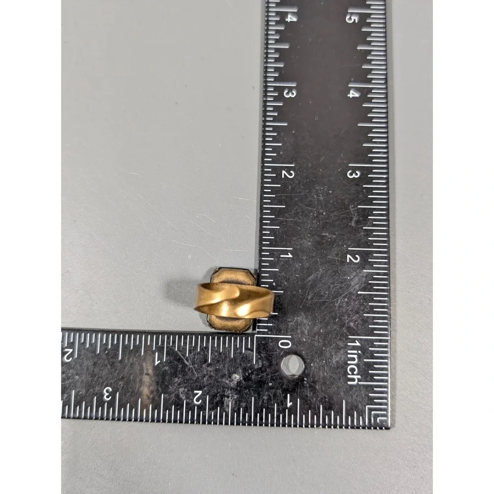 Bronze Tone Black Glass‎ Cocktail Ring Size 7 Open Band Gothic
